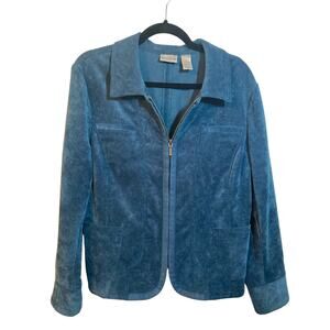 Chico's vintage corduroy burnout embossed floral pattern zip-up jacket size M